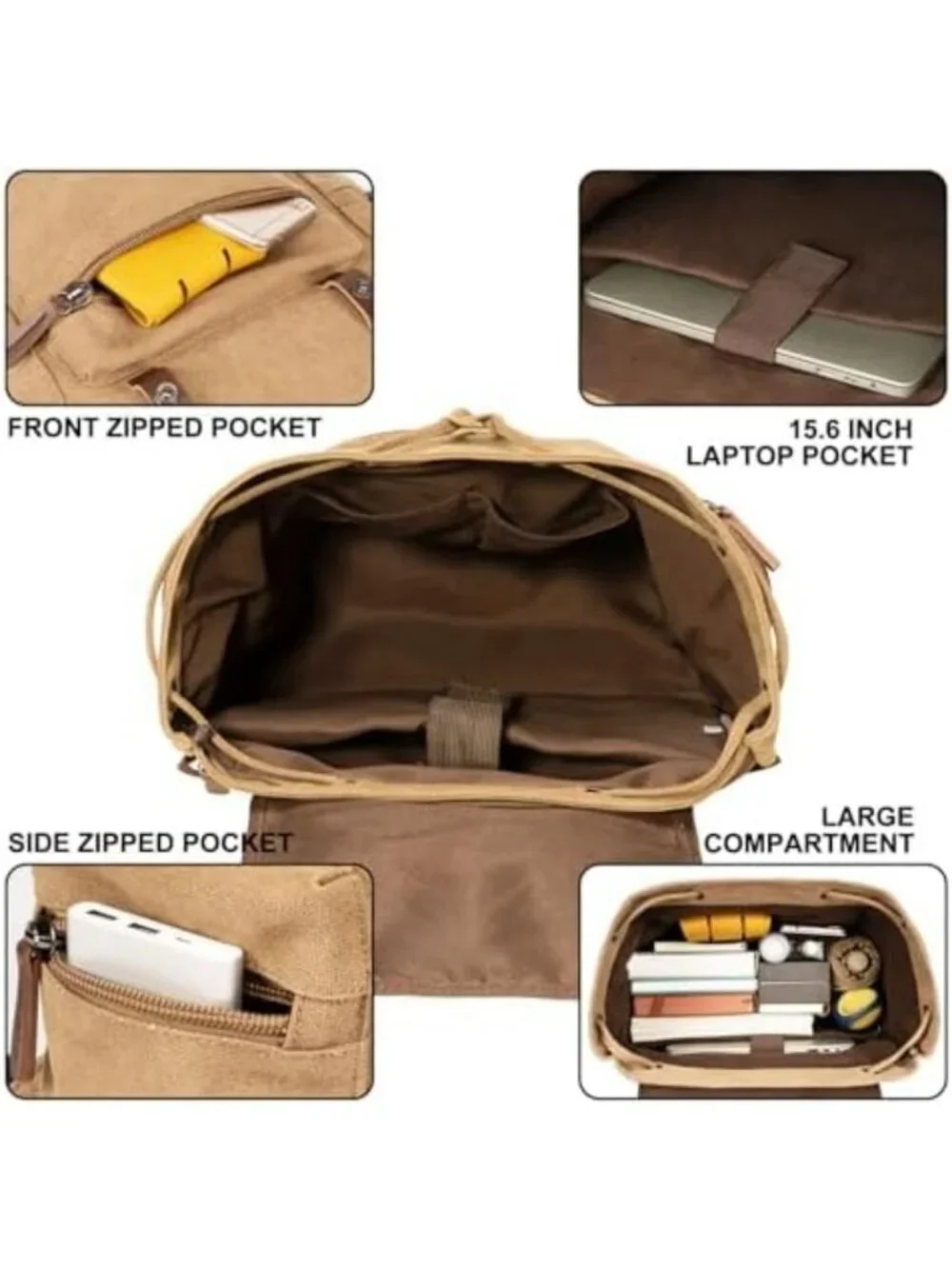 Vintage Canvas Laptop Backpack, Travel Rucksack for Men & Women, Fits 15.6